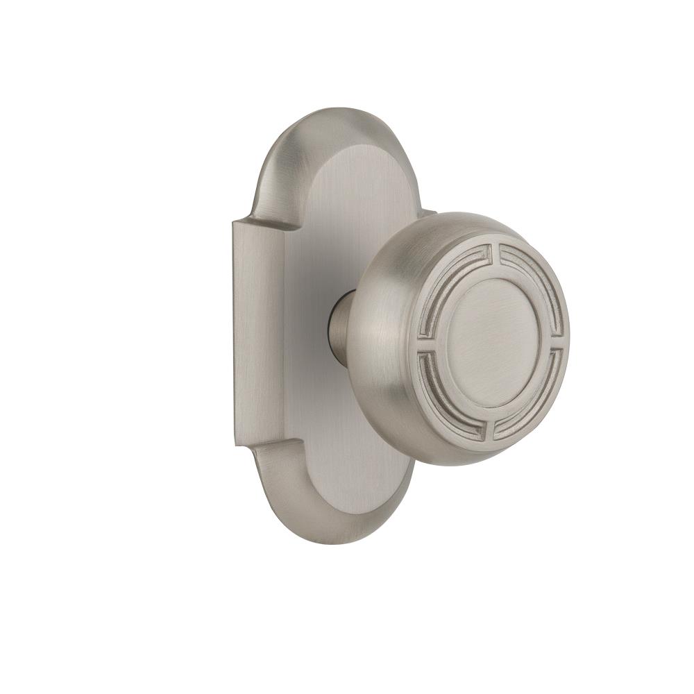 Nostalgic Warehouse COTMIS Privacy Knob Cottage Plate with Mission Knob in Satin Nickel